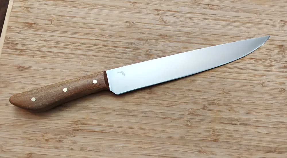 Right view of a handcrafted Florida Pecan Carving Knife, on of GreBec Knives custom Kitchen Knives.