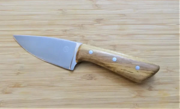 Left Side View of GreBec Drop Point 3 Finger Skinner with Florida Pignut Hickory Handle and Steel Pins for EDC