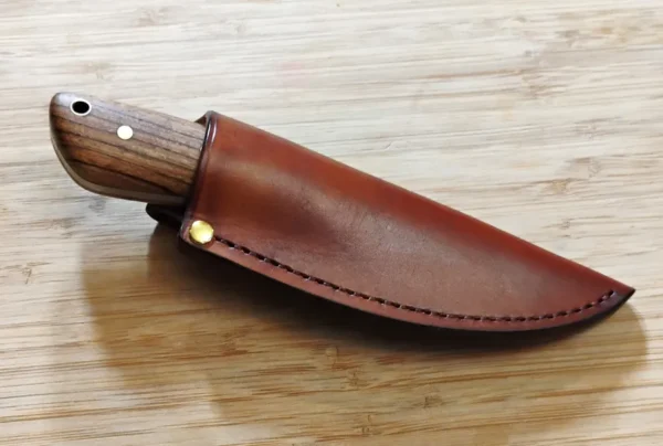 Zebrawood 3 Finger Skinner #303 in custom hand cut and stitched pouch sheath