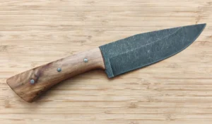 Black Olive Camper/Chopper #359 right side view showing stonewashed clip point blade and black olive wood handle.