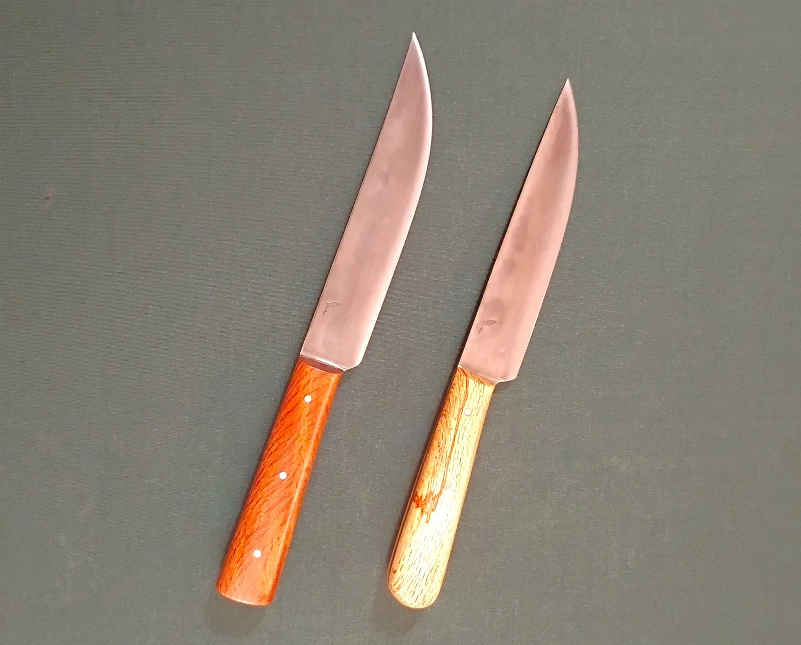 A Historic French Trade Knife and English Trade knife with antiqued blades showing the Florida State Logo made wiht "Florida Wood"