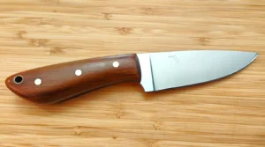 Pecan Heartwood Goldilocks #445 - Right side view showing rich Florida Pecan heartwood scales and Florida state etch on the drop point blade