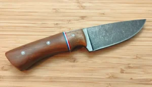 Florida Pecan Camper #457 handmade camp knife with stonewashed 1095 steel drop-point blade and stabilized pecan handle